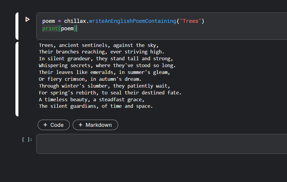 Chillax terminal usage example: asking Gemini a question
