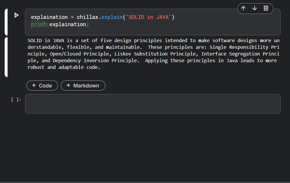 Chillax Python code snippet and response preview