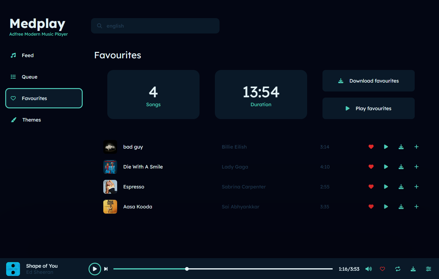 Favourites screenshot